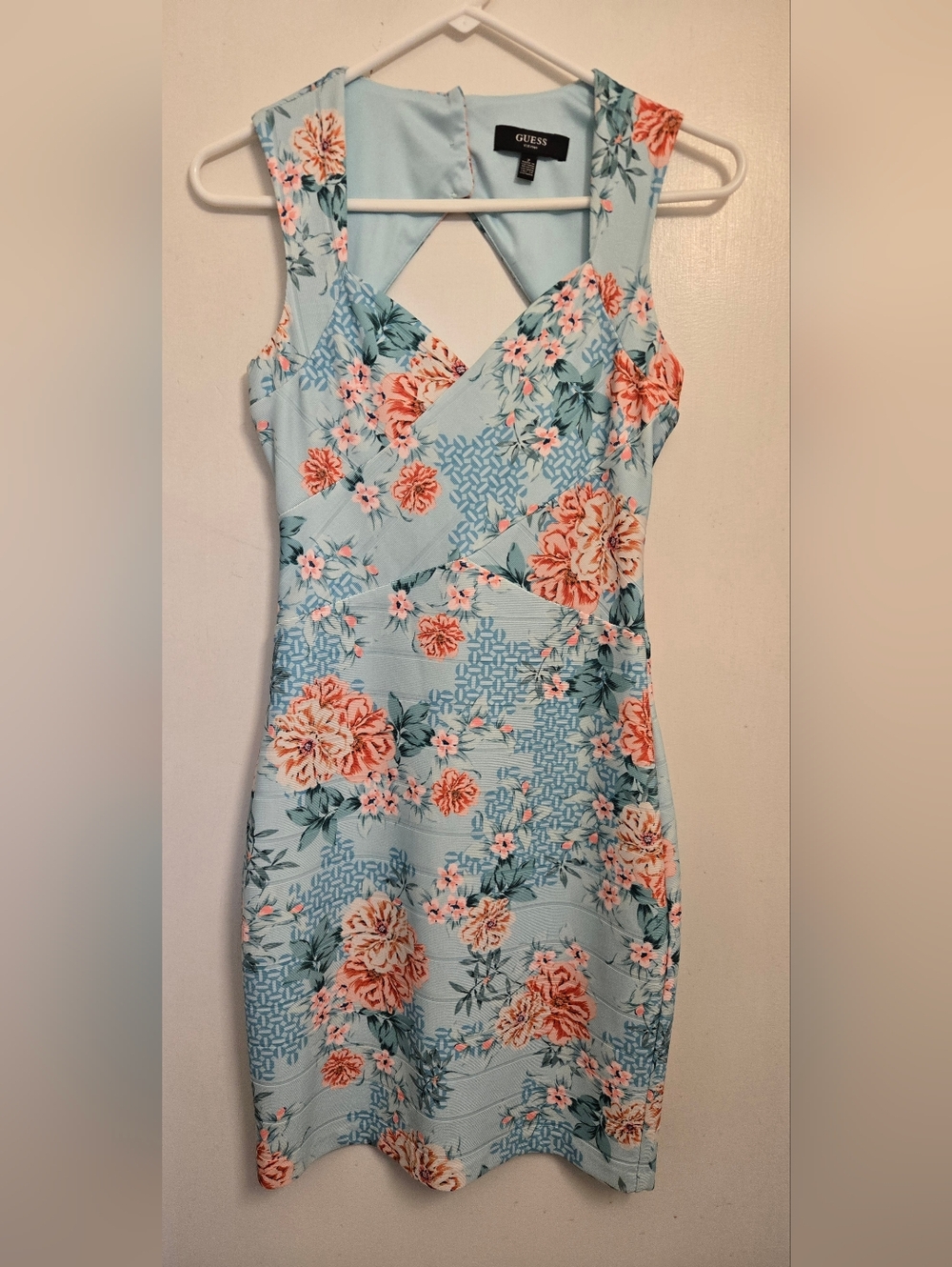 GUESS Blue Floral Sleeveless Bandage Mini Dress Size 2